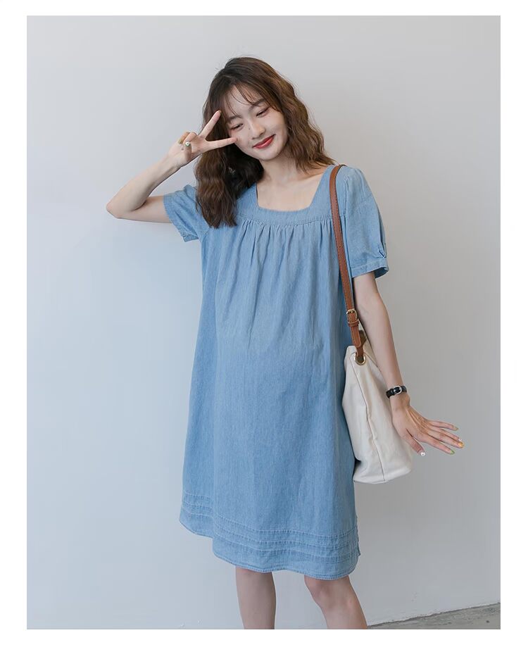 Bà bầu mùa hè váy rộng kích thước rộng rãi cotton denim giản dị mỏng màu dài thủy triều mẹ váy denim mùa hè - Áo thai sản ao bau xiteen