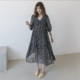 Slimming floral ~ maternity wear 2024 ພາກຮຽນ spring and summer chiffon long skirt spring and summer Korean style temperament V-neck large size loose dress