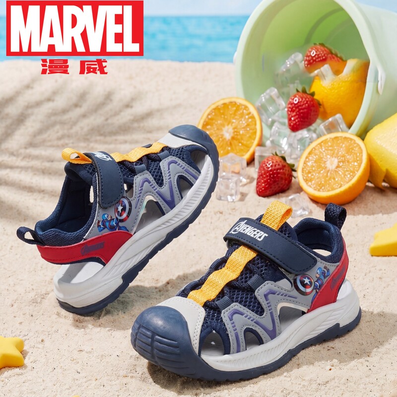 Marvel Children's Shoes Captain America Boys' Sandals 2026 Summer Style Closed-Toe Soft-Soled Kids' Beach Sandals Sneakers