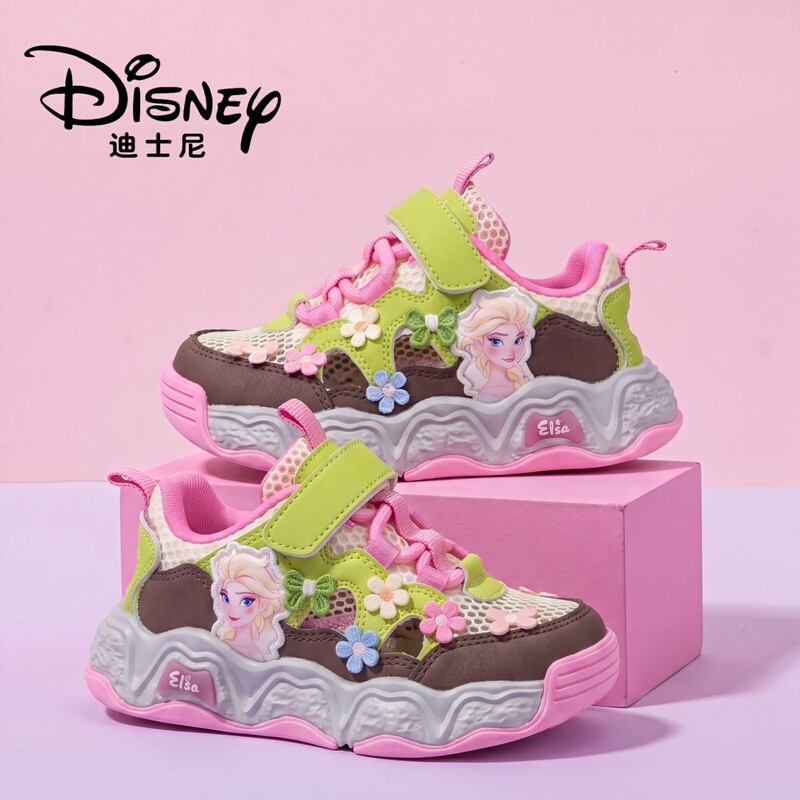 Disney Girls' Shoes 2026 Summer New Style Hollow Single Mesh Elsa Princess Frame Shoes Versatile Children's Sneakers