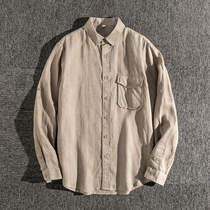 Mens linen shirt long sleeve 2021 autumn and winter stripes thin loose casual breathable vintage youth cotton shirt