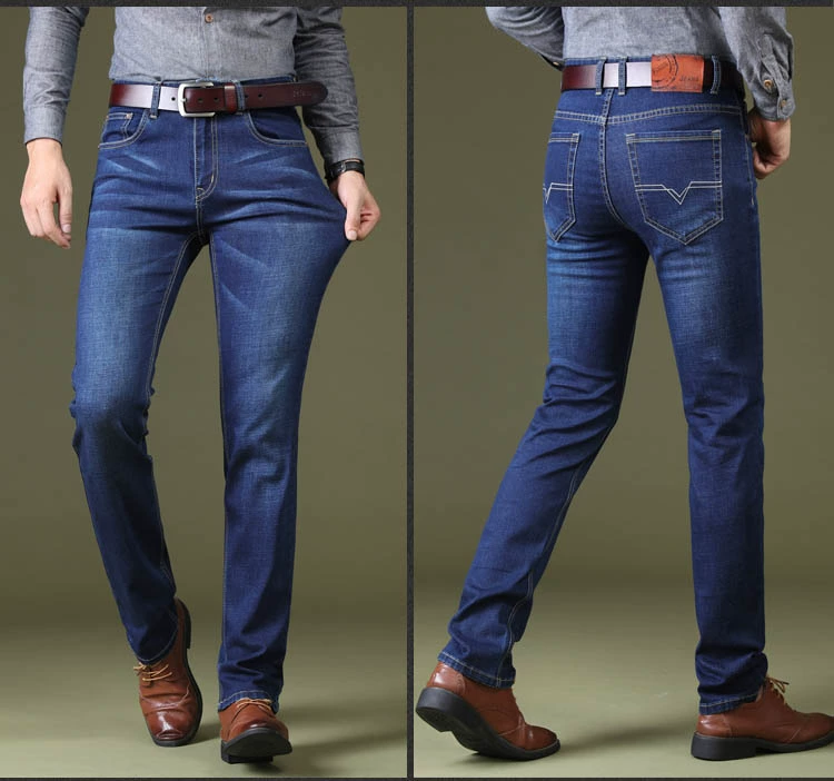 Mùa thu nam quần jeans đất thẳng eo cao quần nam trung niên nam mùa đông kinh doanh quần dài dày