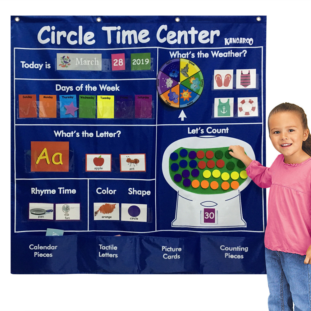 Circle time center calendar weather letter math digital color shape hanging bag classroom teaching aids