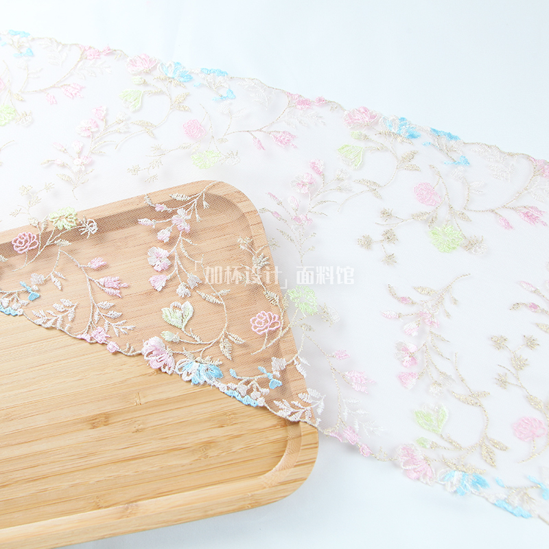 French Embroider Lace Pink Lace Full Small Flower Embroider Mesh Lace Clothing Intimates Lace Accessories