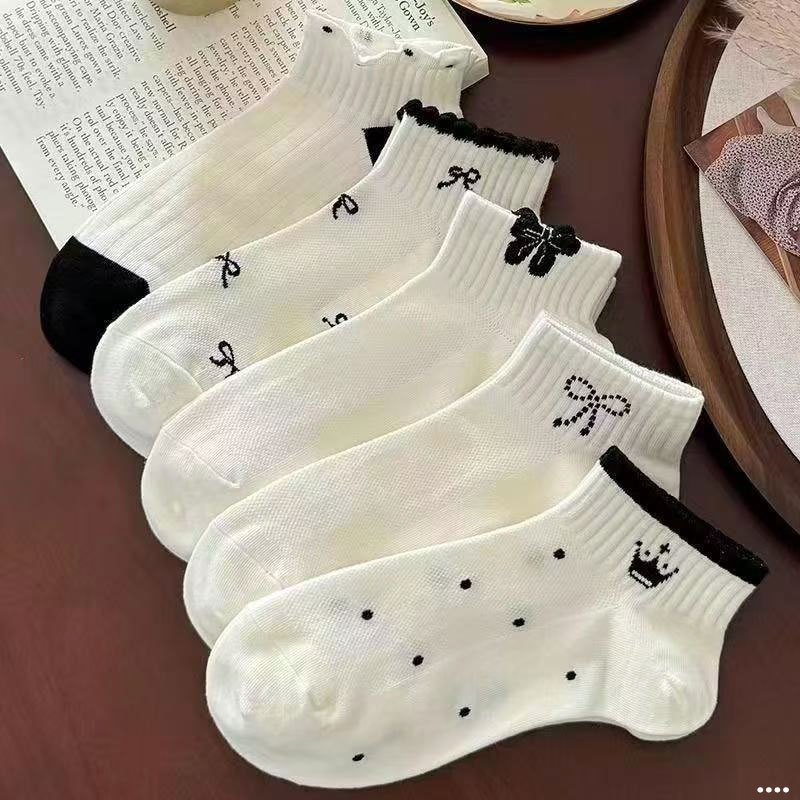 Summer Cool Thin Socks for Women, Short Tube Lace Bow Japanese Style Women's Socks ins Breathable Sports Student Short Socks