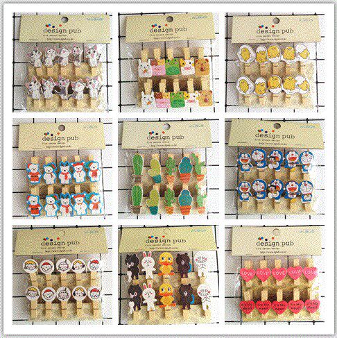Cartoon photo clip Korean hanging wall photo clip small wooden clip retro clip photo wall decoration hemp rope clip hanging