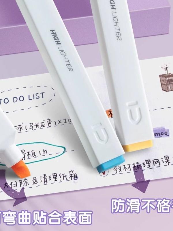 Morning Light Fluorescent Pen with Square Barrel and Soft Tip, Marker Pen for Students, Colorful Highlighter for Marking Key Points, Aesthetically Pleasing Bright Colors, Dedicated Fluorescent Marker for Note-Taking, Large Capacity Journaling Marker