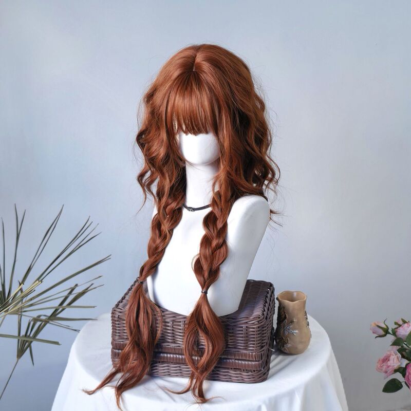 [Bounty Hunter] Xiaoyuan's Same Style Wig for Women, Natural Orange-Brown Long Curly Hair, Egg Roll Style, Makes the Skin Look Fairer, Full Head Wig