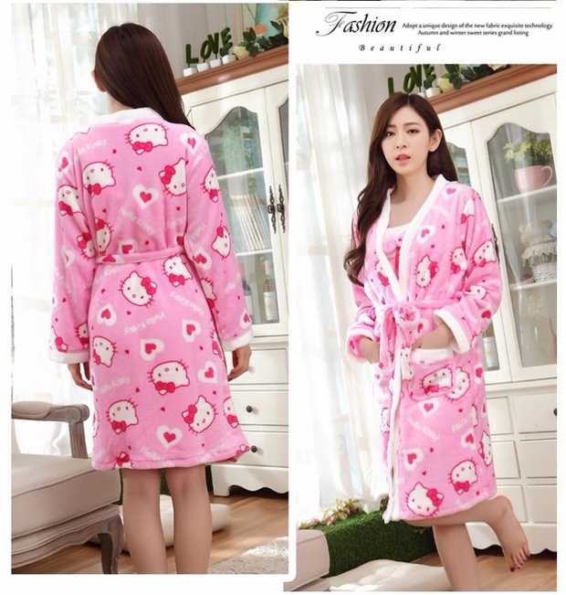 Đồ lót nhung san hô nữ mùa đông dày áo choàng tắm đêm váy hai bộ đồ flannel dễ thương áo choàng bò đồ ngủ xuyên thấu
