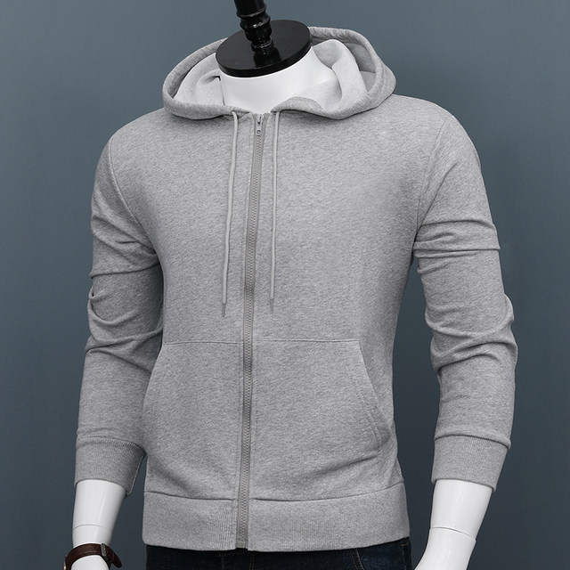 Cardigan zipper sweatshirt ຜູ້ຊາຍດູໃບໄມ້ລົ່ນແລະລະດູຫນາວແບບເກົາຫຼີ trendy versatile coat slim ຝ້າຍສີແຂງຄູ່ hoodie