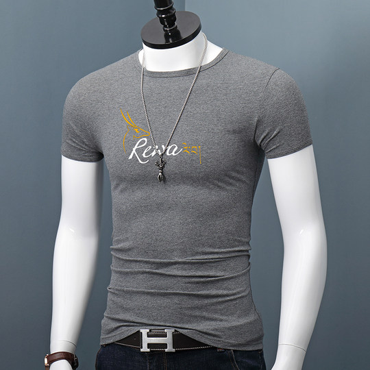 Camiseta de manga corta con cuello redondo para hombre, informal, juvenil, de verano, talla grande, media manga, algodón puro, estilo coreano, camisa con fondo, camiseta superior de moda