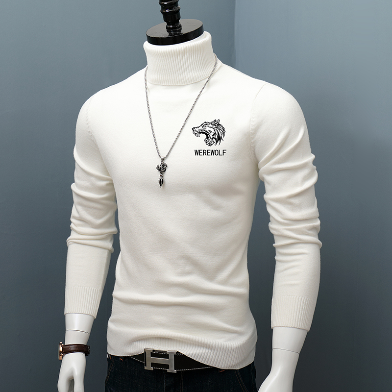 Turtleneck Sweater for Men, Warm Autumn and Winter, Youth Print, Slim Fit, Long-Sleeved Base Knit Pullover, Lapel Sweater