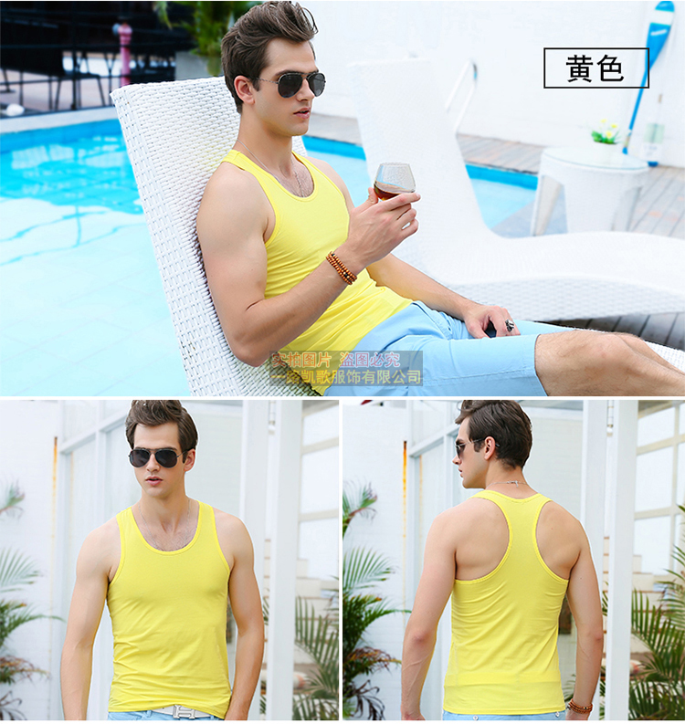 Mùa hè vest nam cotton stretch Slim thể hình chặt chẽ màu rắn hẹp vai kích thước lớn đáy từ vest triều