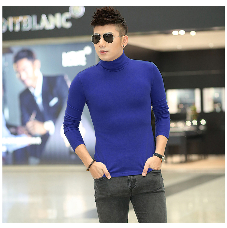 Của nam giới mùa thu phương thức cao cổ áo dài tay t-shirt nam slim body áo sơ mi cơ thể chặt chẽ áo Hàn Quốc phiên bản của quần áo máu