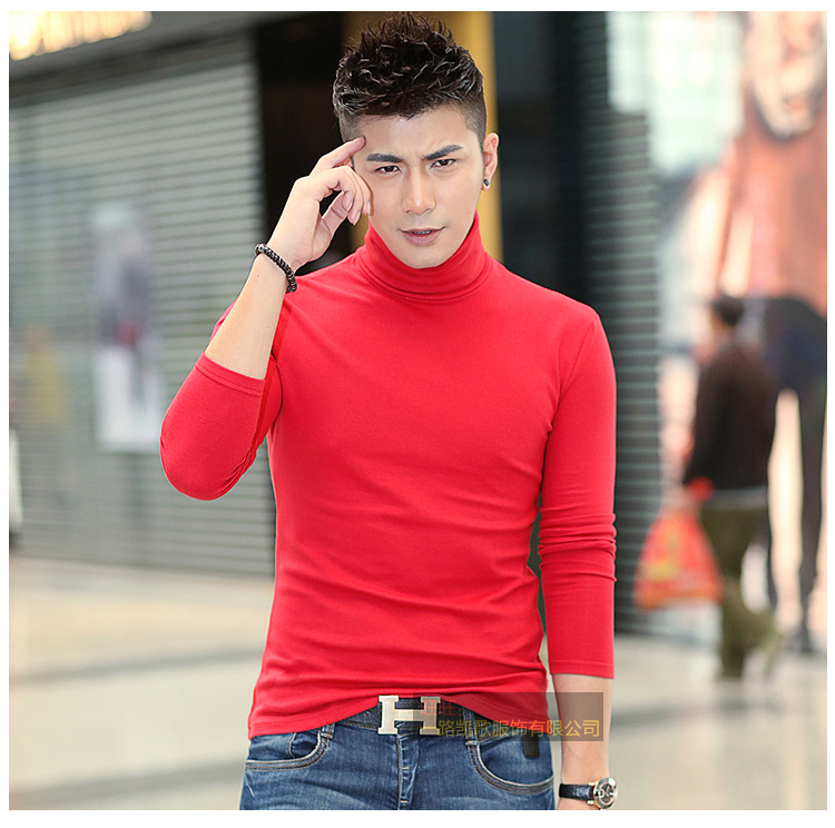 Của nam giới mùa thu phương thức cao cổ áo dài tay t-shirt nam slim body áo sơ mi cơ thể chặt chẽ áo Hàn Quốc phiên bản của quần áo máu