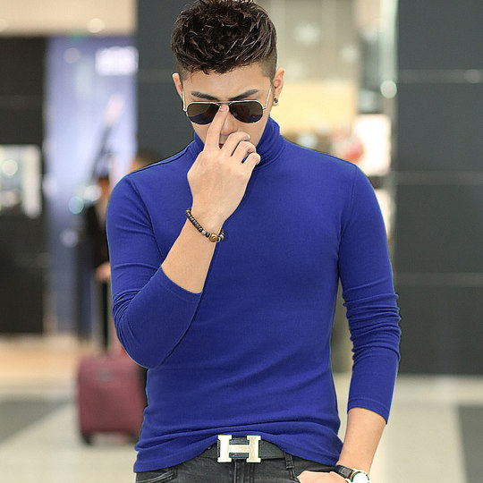 Original autumn Korean style men's bright red turtleneck long-sleeved T-shirt trendy slim casual top bottoming shirt T-shirt