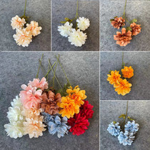 Simulation of three-headed Channai flower Dahlia wedding Silk Bouquet fake flower European wedding flower arrangement road guide window beauty Chen