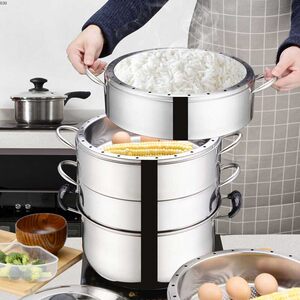 Household Non-Perforated Rice Steamer, Thickened Four-Layer, Five-Layer, Six-Layer Multi-Layer Stainless Steel Steamer, Multi-Purpose Multi-Bottom Energy-Saving Pot