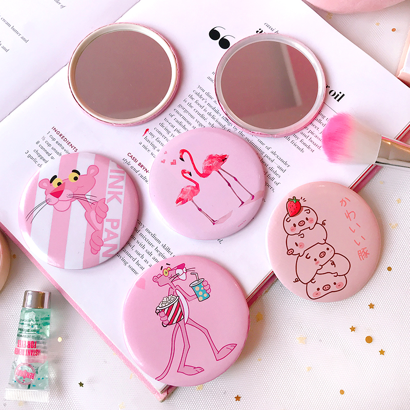 Korean version of cute Flamingo small mirror makeup mirror Pink Leopard makeup mirror Girl cartoon mini portable magic array