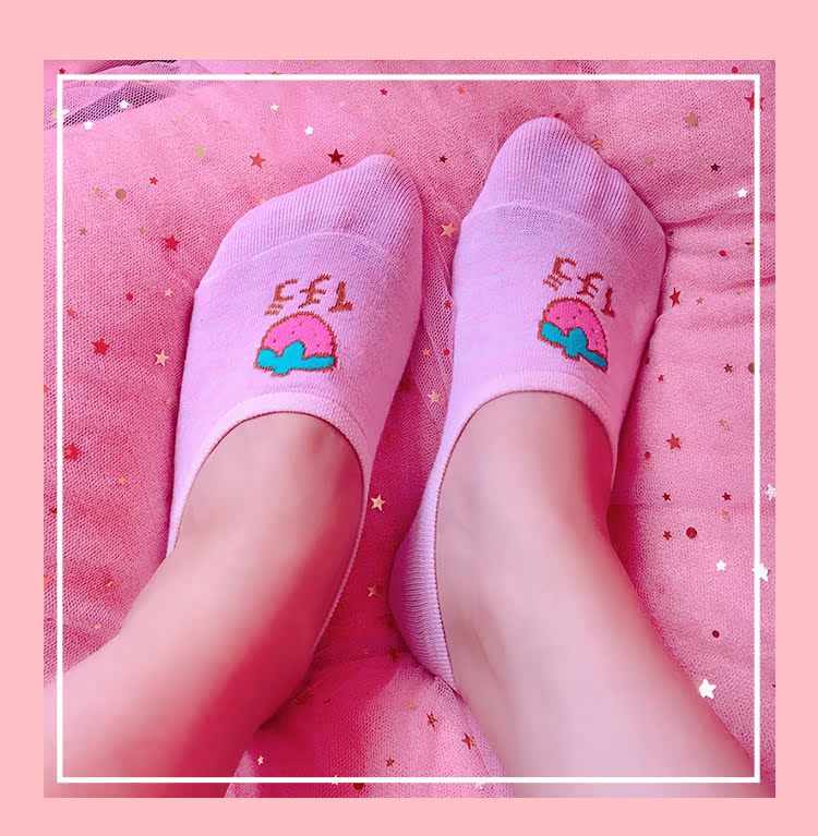 Vớ nữ Hàn Quốc phiên bản nông cạn miệng thuyền vô hình vớ cotton dễ thương trái cây mùa hè thoải mái thoáng khí thấp để giúp vớ vớ