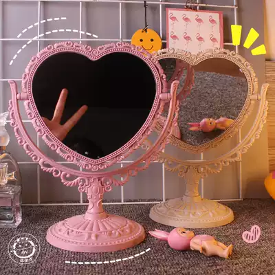 Retro court style love desktop makeup mirror girl dream pink heart-shaped rotating cartoon cute mirror