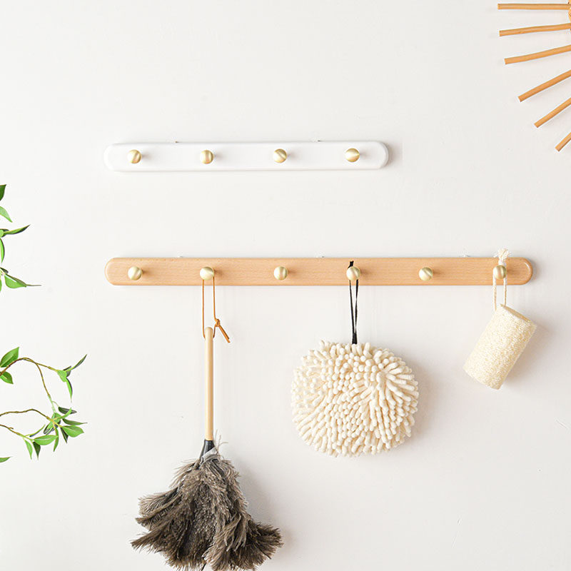 Nordic solid wood wall bathroom with punch-free hook hook kitchen mask keykeyHanging children's bedroom