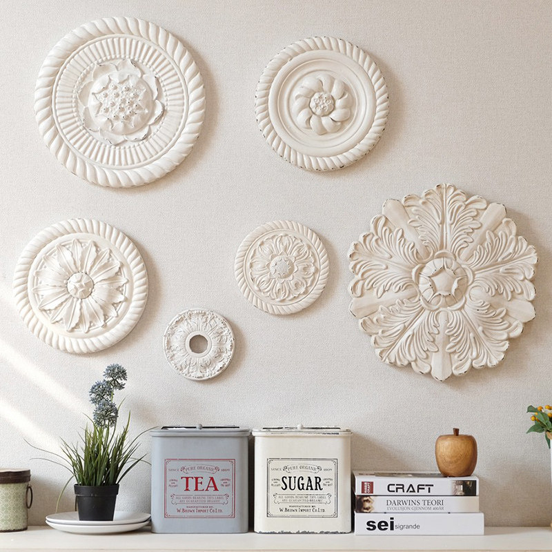 Fan-style wall decoration combined background wall decoration creative pendant living room Hyun guan antique round solid Nordic