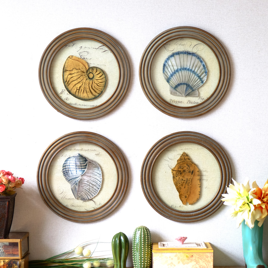 American dining room wall decoration Entrance round hanging painting shell conch decoration American living room decoration