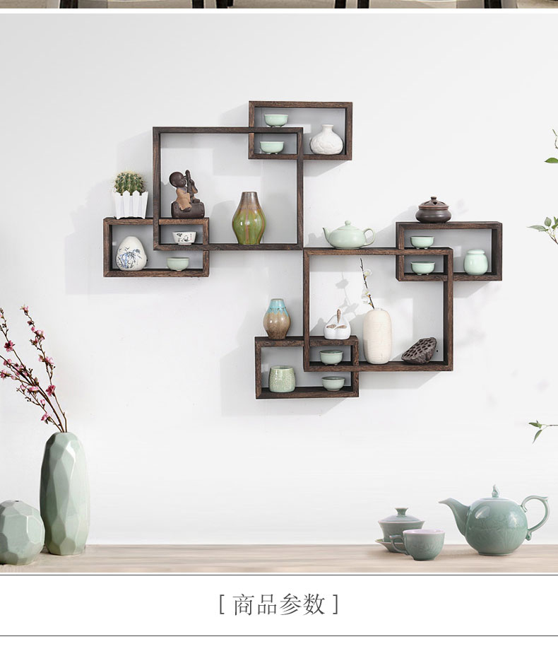 Kệ gỗ treo tường phòng khách treo tường vách ngăn kệ sách kệ sách phong cách Trung Quốc thêm kho báu ấm trà giá - Kệ kệ để sách treo tường