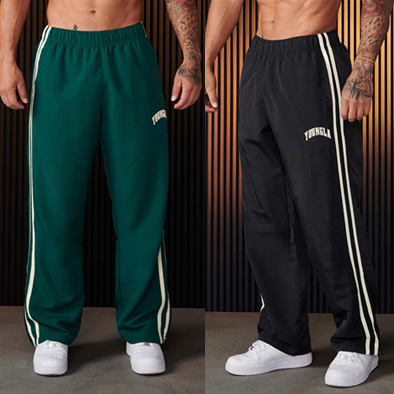 Men's Athletic Pants Muscle Fitness Brother Style Long Pants Two Stripes Casual Running Gym Straight-Leg Stretch Sweatpants