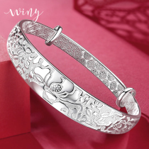 Winy sterling silver bracelet female 9999 foot silver bracelet push and pull adjustable birthday gift for mother-in-law silver jewelry