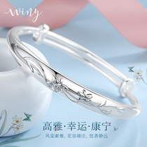 Bracelet women sterling silver 9999 foot silver solid bracelet young glossy simple push pull for girlfriend mother gift