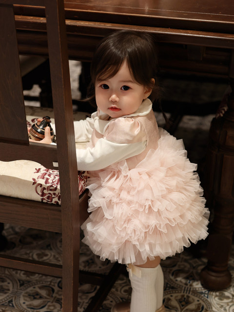 Baby girl birthday one-year-old dress girl Korean style princess dress  fluffy cake dress grabbing