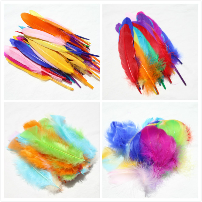 Factory direct sales kindergarten hand-colored feathers DIY decorative jewelry Children's creative art course materials