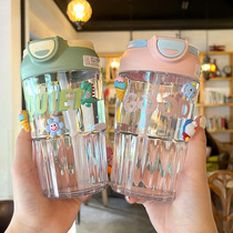 Summer Twin Drinking Cup High Face Value Women Ins Wind Students Cute Straw Cup Mesh Red Straight Drinking Accompanying Small Cups