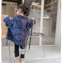 Male and female children loose shirt 2021 autumn foreign shirt small children long plaid long sleeve cardigan coat tide