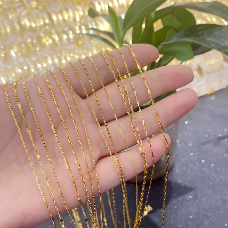 Light Luxury and Simple Imitation Gold Jewelry, Plain Gold Women's Clavicle Chain, Box Chain, Ingot, Melon Seed Plain Chain, Long-Lasting Color