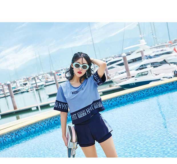 Áo tắm thể thao nữ ba mảnh ngắn tay boxer áo tắm áo tắm mỏng lửng giản dị nữ sinh nóng bỏng 	các kiểu đồ bơi 2 mảnh	