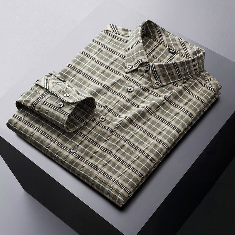 Plus Size Oversized Brushed Flannel Plaid Long-Sleeve Shirt for Men, Autumn and Winter, Loose Casual Shirt for Big and Tall Individuals, Business Casual Style