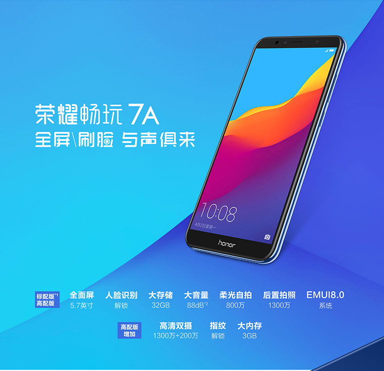 Huawei danh dự / vinh quang Chơi 7A toàn diện toàn màn hình điện thoại thông minh Netcom 32G cửa hàng flagship mới chính thức xác thực toàn màn hình cực quang màu xanh 3 + 32GB - Điện thoại di động đt xiaomi