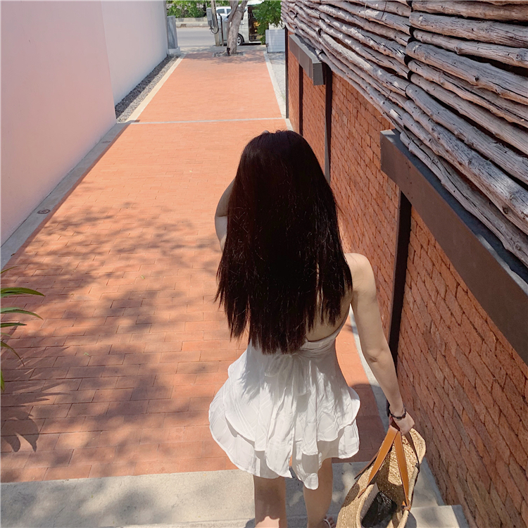VK旗艦店 韓系性感交叉露背綁帶無袖洋裝