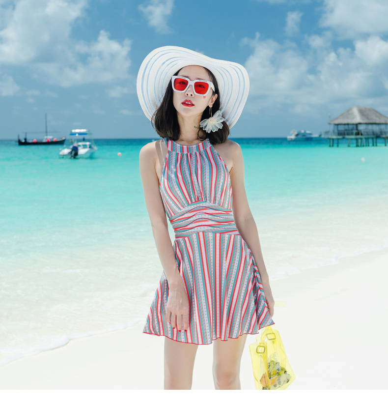 Thời trang cặp đôi đồ bơi một mảnh váy phẳng góc thép hỗ trợ thu thập che bụng áo tắm mỏng nữ quần đi biển 	đồ đôi đi biển dep	