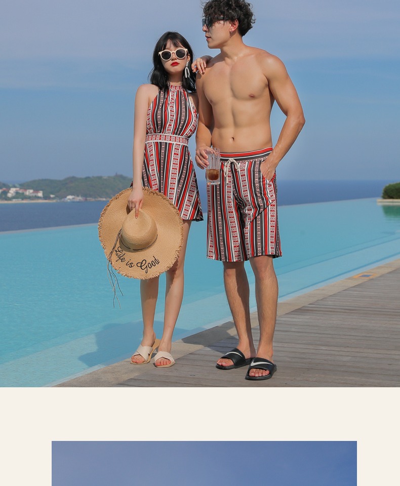 Ngực nhỏ thép tấm tập hợp váy bảo thủ kiểu boxer ins gió vài bộ đồ bơi chia mỏng nữ áo tắm nam bãi biển - Vài đồ bơi 	đồ đôi maxi đi biển