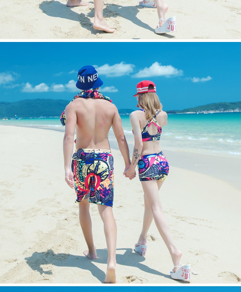 Cặp đôi mới bơi boxer bikini ba mảnh gợi cảm chia tay áo tắm nữ quần đi biển 	đồ đôi gia đình đi biển