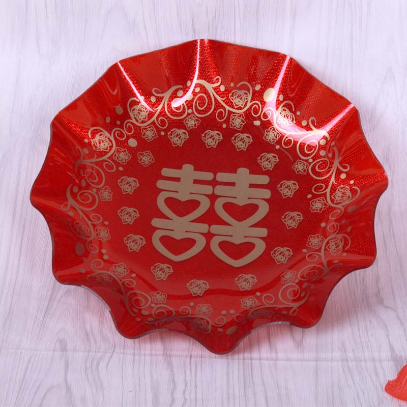 Wedding fruit plate red festive creative wedding dried fruit plate red fruit plate wedding banquet red hi plate wedding supplies