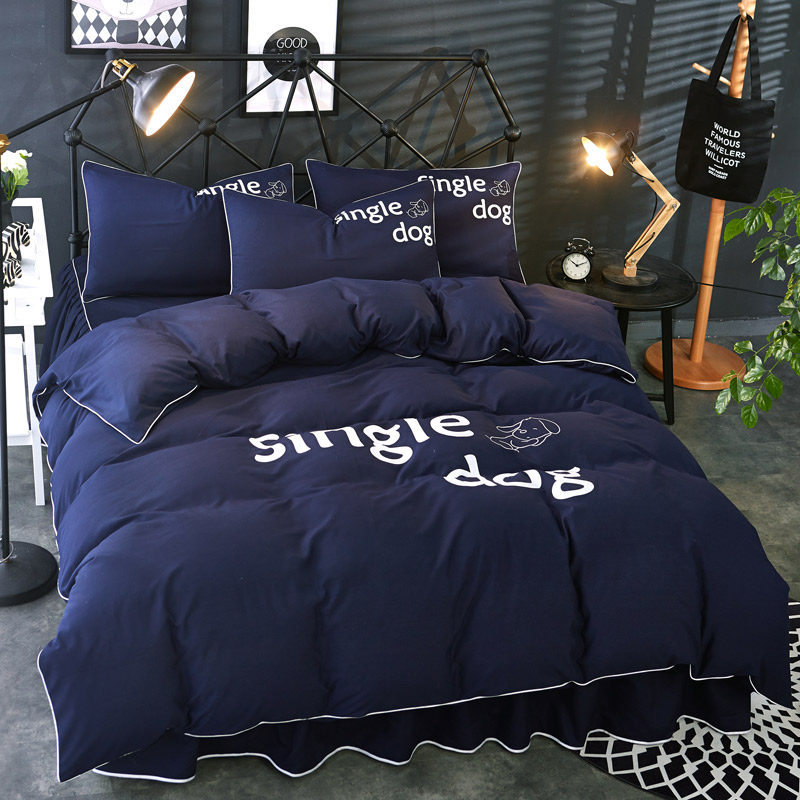 Korean version of cotton bed skirt four-piece princess style quilt cover bed cover cotton brushed bed cover bed linen solid color bedding