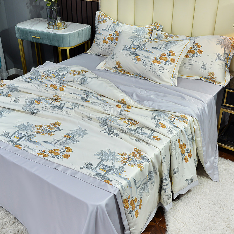Xiaohongshu recommends Tencel summer quilt four-piece washable silk air-conditioning quilt machine washable thin ice silk quilt in summer