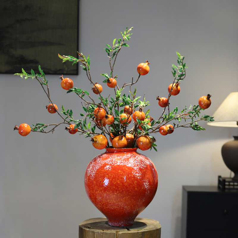 Jingdezhen Ceramic Vase Ornament Red Festive Chinese Red Gift Office New Chinese Style Simple Modern Decoration