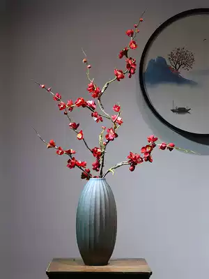 New Chinese ceramic vase, flower arrangement, dried flowers, Zen vase decoration, living room entrance table, plum blossom floral decoration