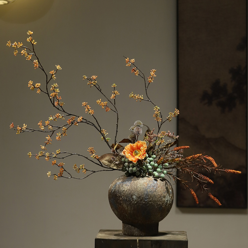 Wabi-Sabi Style Retro Coarse Pottery Ceramic Vase, Song Dynasty Aesthetics, New Chinese Zen Style Flower Arrangement, Living Room Entrance, Guesthouse Decoration